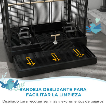 Bird Cage 61x36.5x98 cm Aviary with Doors Perches Removable Tray Food Boxes and Handles Cage for Budgies Parrots Finches Canaries Black