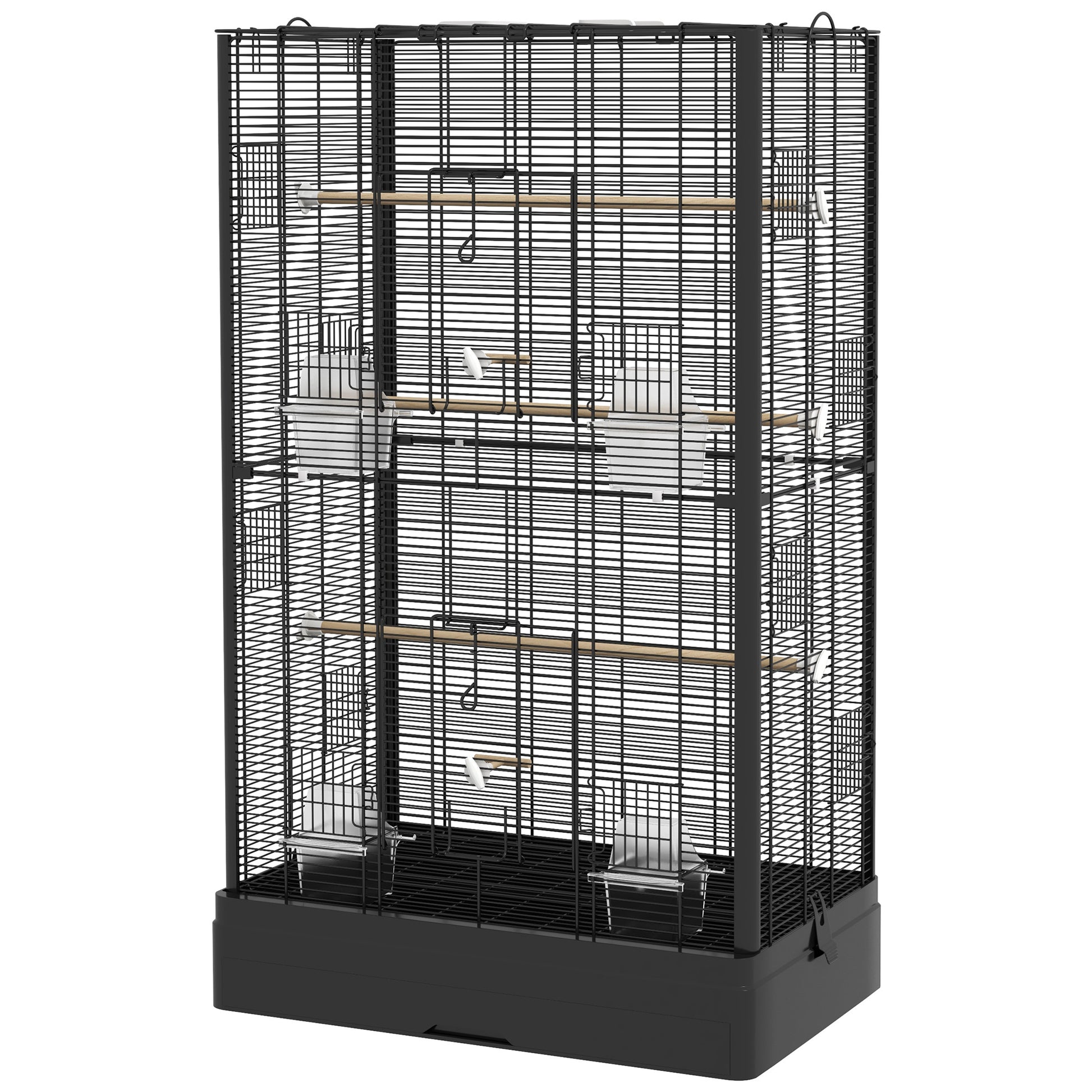 Bird Cage 61x36.5x98 cm Aviary with Doors Perches Removable Tray Food Boxes and Handles Cage for Budgies Parrots Finches Canaries Black