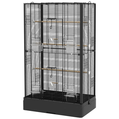 Bird Cage 61x36.5x98 cm Aviary with Doors Perches Removable Tray Food Boxes and Handles Cage for Budgies Parrots Finches Canaries Black