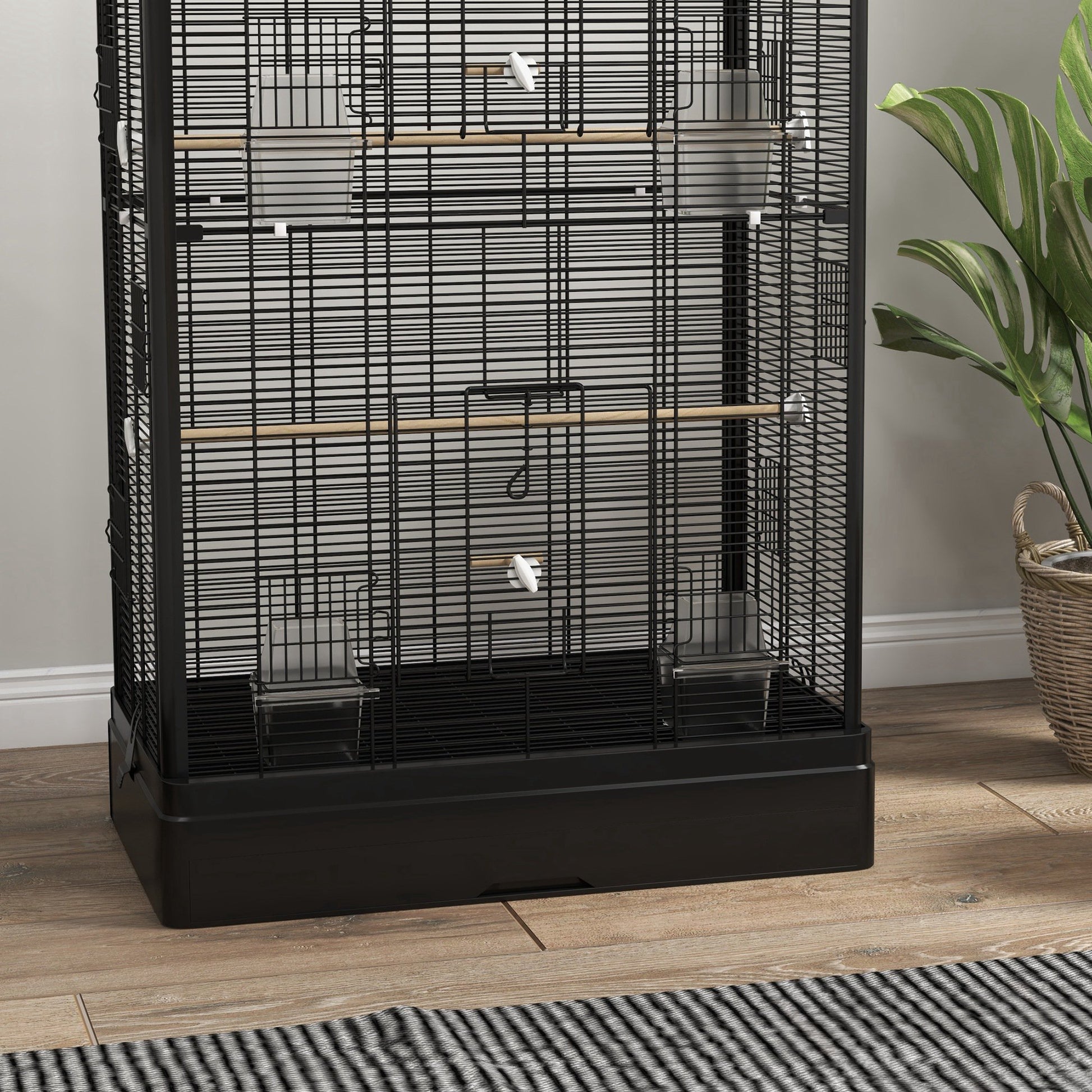 Bird Cage 61x36.5x98 cm Aviary with Doors Perches Removable Tray Food Boxes and Handles Cage for Budgies Parrots Finches Canaries Black