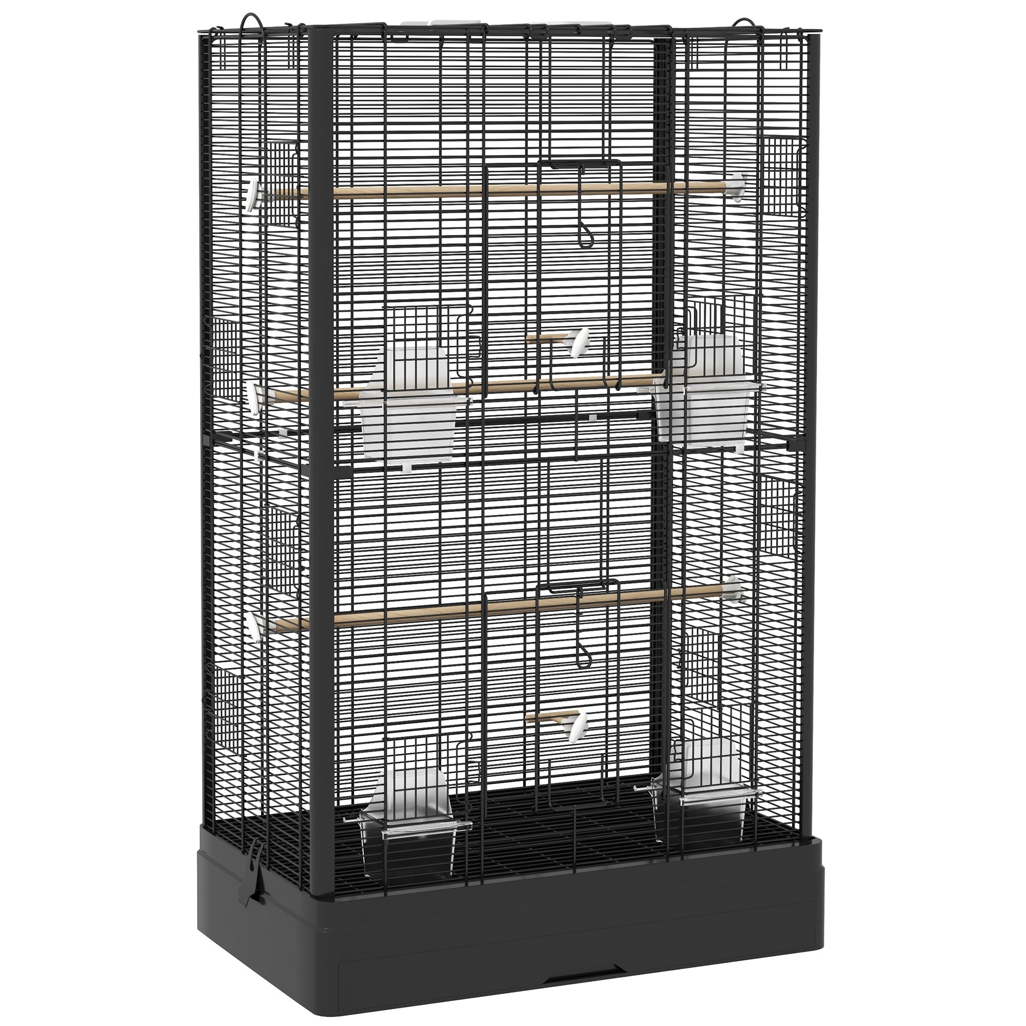 Bird Cage 61x36.5x98 cm Aviary with Doors Perches Removable Tray Food Boxes and Handles Cage for Budgies Parrots Finches Canaries Black