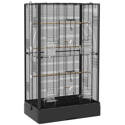 Bird Cage 61x36.5x98 cm Aviary with Doors Perches Removable Tray Food Boxes and Handles Cage for Budgies Parrots Finches Canaries Black
