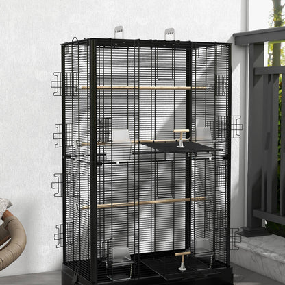 Bird Cage 61x36.5x98 cm Aviary with Doors Perches Removable Tray Food Boxes and Handles Cage for Budgies Parrots Finches Canaries Black