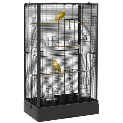 Bird Cage 61x36.5x98 cm Aviary with Doors Perches Removable Tray Food Boxes and Handles Cage for Budgies Parrots Finches Canaries Black