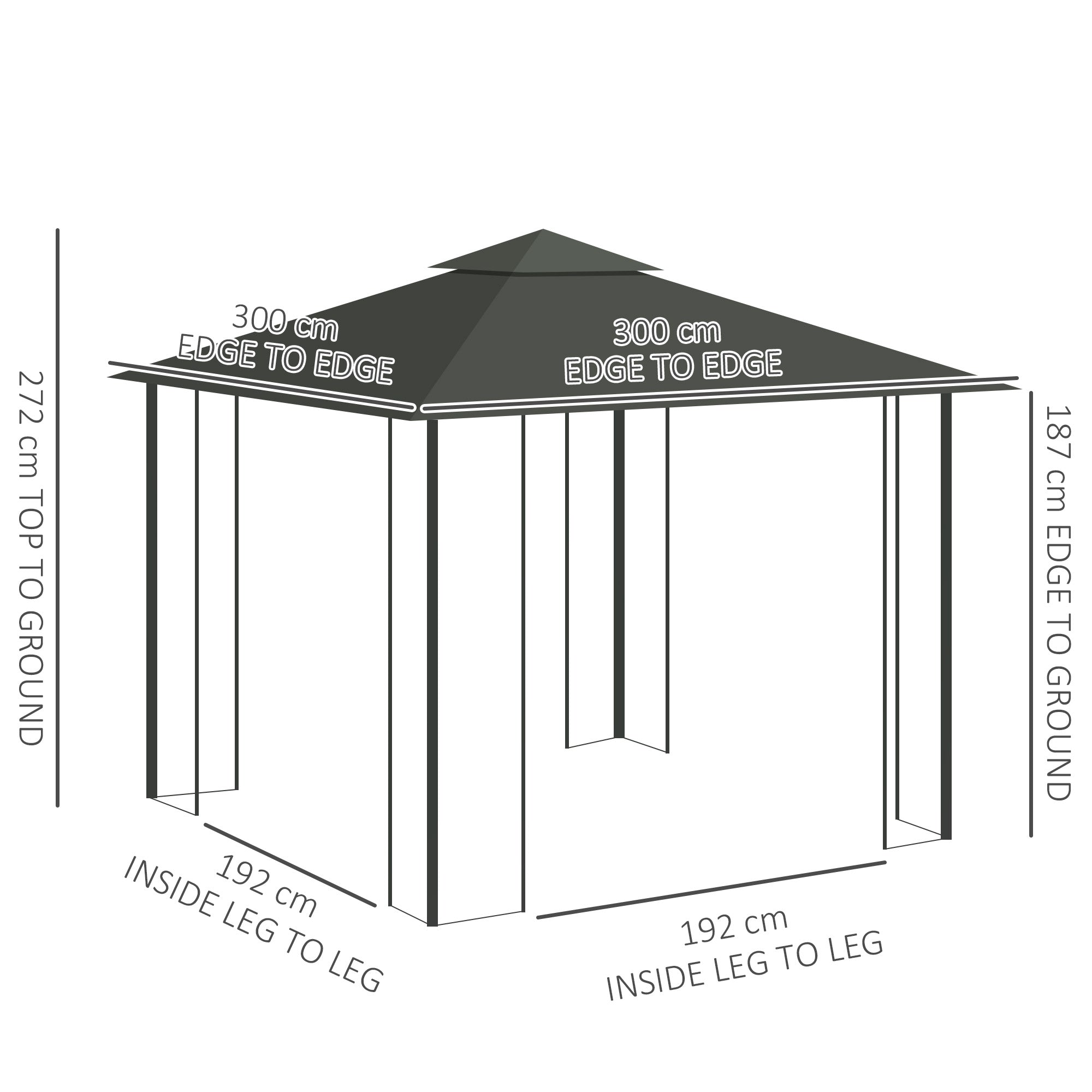 3 x 3 m Double-Roof Gazebo — Water-Repellent, Sturdy, Winter-Resistant Garden Gazebo with Mosquito Net, Steel Frame, Light Gray