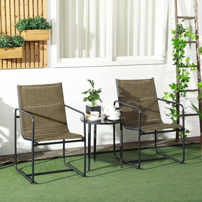 Garden Chairs Set of 2, Garden Armchair Set with Armrest, Patio Chair, Balcony Chair, Mesh, Steel, Brown, 54 x 66.5 x 88 cm