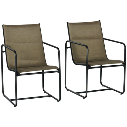 Garden Chairs Set of 2, Garden Armchair Set with Armrest, Patio Chair, Balcony Chair, Mesh, Steel, Brown, 54 x 66.5 x 88 cm