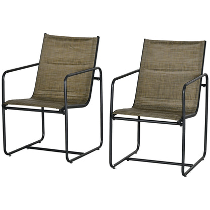 Garden Chairs Set of 2, Garden Armchair Set with Armrest, Patio Chair, Balcony Chair, Mesh, Steel, Brown, 54 x 66.5 x 88 cm