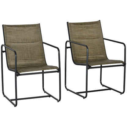 Garden Chairs Set of 2, Garden Armchair Set with Armrest, Patio Chair, Balcony Chair, Mesh, Steel, Brown, 54 x 66.5 x 88 cm