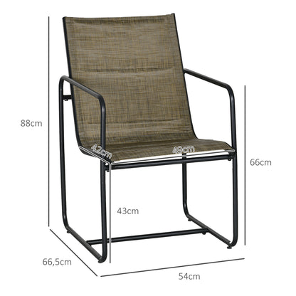 Garden Chairs Set of 2, Garden Armchair Set with Armrest, Patio Chair, Balcony Chair, Mesh, Steel, Brown, 54 x 66.5 x 88 cm
