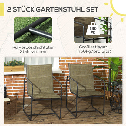Garden Chairs Set of 2, Garden Armchair Set with Armrest, Patio Chair, Balcony Chair, Mesh, Steel, Brown, 54 x 66.5 x 88 cm