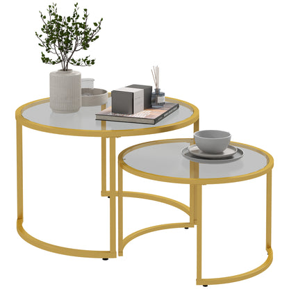 Set of 2 modern round nested coffee tables 70/54 cm tempered glass top and golden carbon steel base