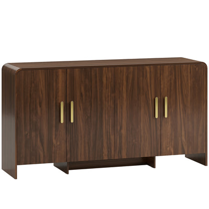 Modern Sideboard, 59.8 in Buffet Cabinet with 4 Storage Compartments, Soft-Close Doors, TV Stand for TVs up to 72 in, Walnut Brown