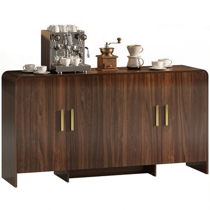 Modern Sideboard, 59.8 in Buffet Cabinet with 4 Storage Compartments, Soft-Close Doors, TV Stand for TVs up to 72 in, Walnut Brown