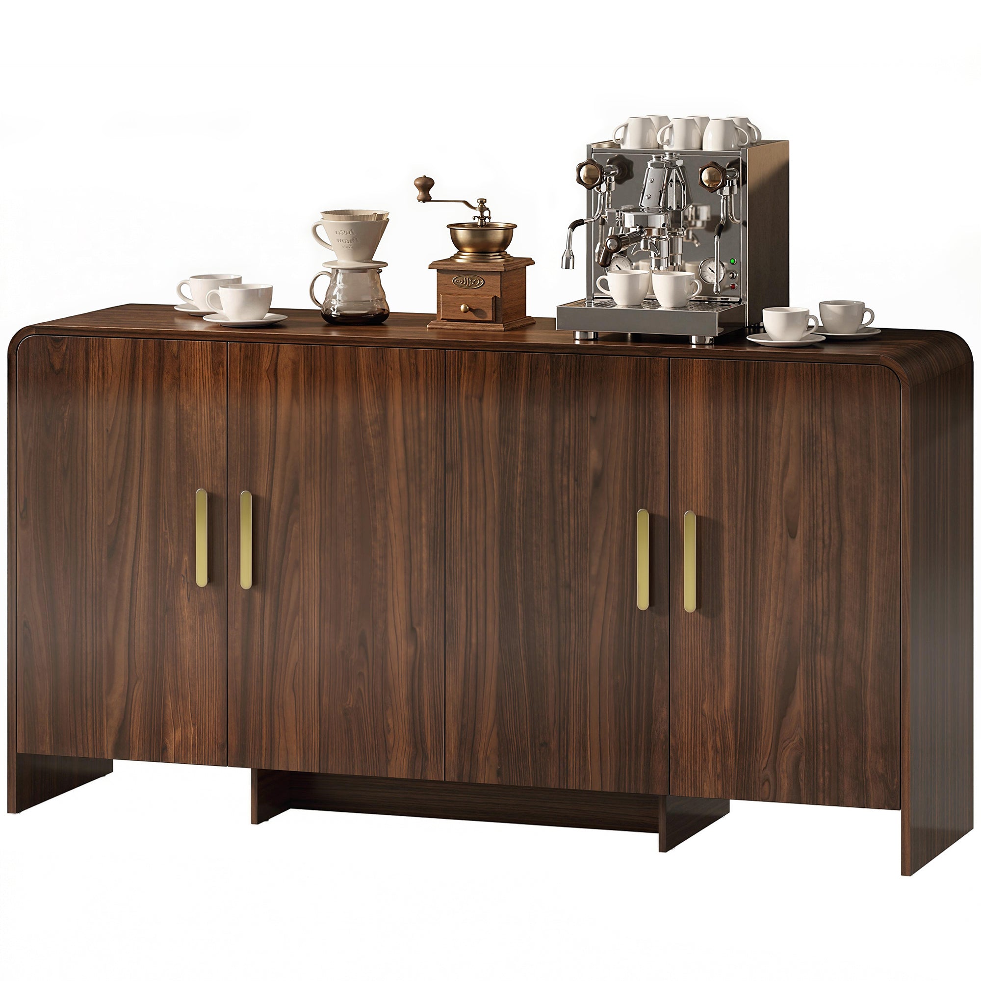 Modern Sideboard, 59.8 in Buffet Cabinet with 4 Storage Compartments, Soft-Close Doors, TV Stand for TVs up to 72 in, Walnut Brown