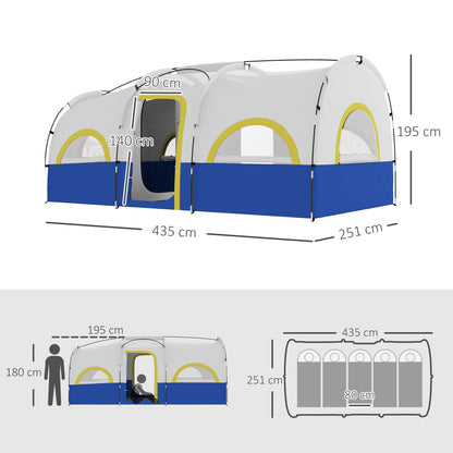 Tunnel Tent, Camping Tent for 6 People with 3 Rooms, UV Protection, Mesh Windows, Windproof Family Tent with Carry Bag, 3000mm Water Resistant Group Tent for Garden, Camping, Blue