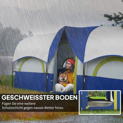 Tunnel Tent, Camping Tent for 6 People with 3 Rooms, UV Protection, Mesh Windows, Windproof Family Tent with Carry Bag, 3000mm Water Resistant Group Tent for Garden, Camping, Blue