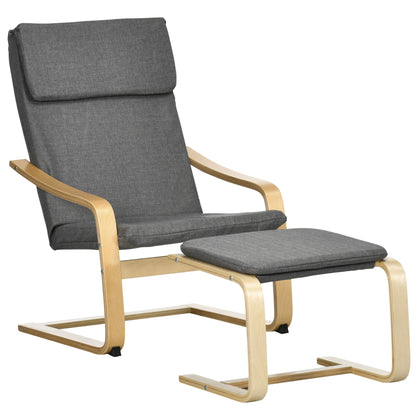 Recliner with Footstool, Lounge Chair with Ottoman, Reading Chair, Recliner with Armrest, Rocking Chair, Relaxing Chair with Linen Cover for Living Room, Balcony, Hallway, Gray 66.5 x 80 x 99 cm