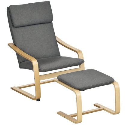 Recliner with Footstool, Lounge Chair with Ottoman, Reading Chair, Recliner with Armrest, Rocking Chair, Relaxing Chair with Linen Cover for Living Room, Balcony, Hallway, Gray 66.5 x 80 x 99 cm