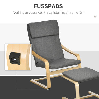 Recliner with Footstool, Lounge Chair with Ottoman, Reading Chair, Recliner with Armrest, Rocking Chair, Relaxing Chair with Linen Cover for Living Room, Balcony, Hallway, Gray 66.5 x 80 x 99 cm