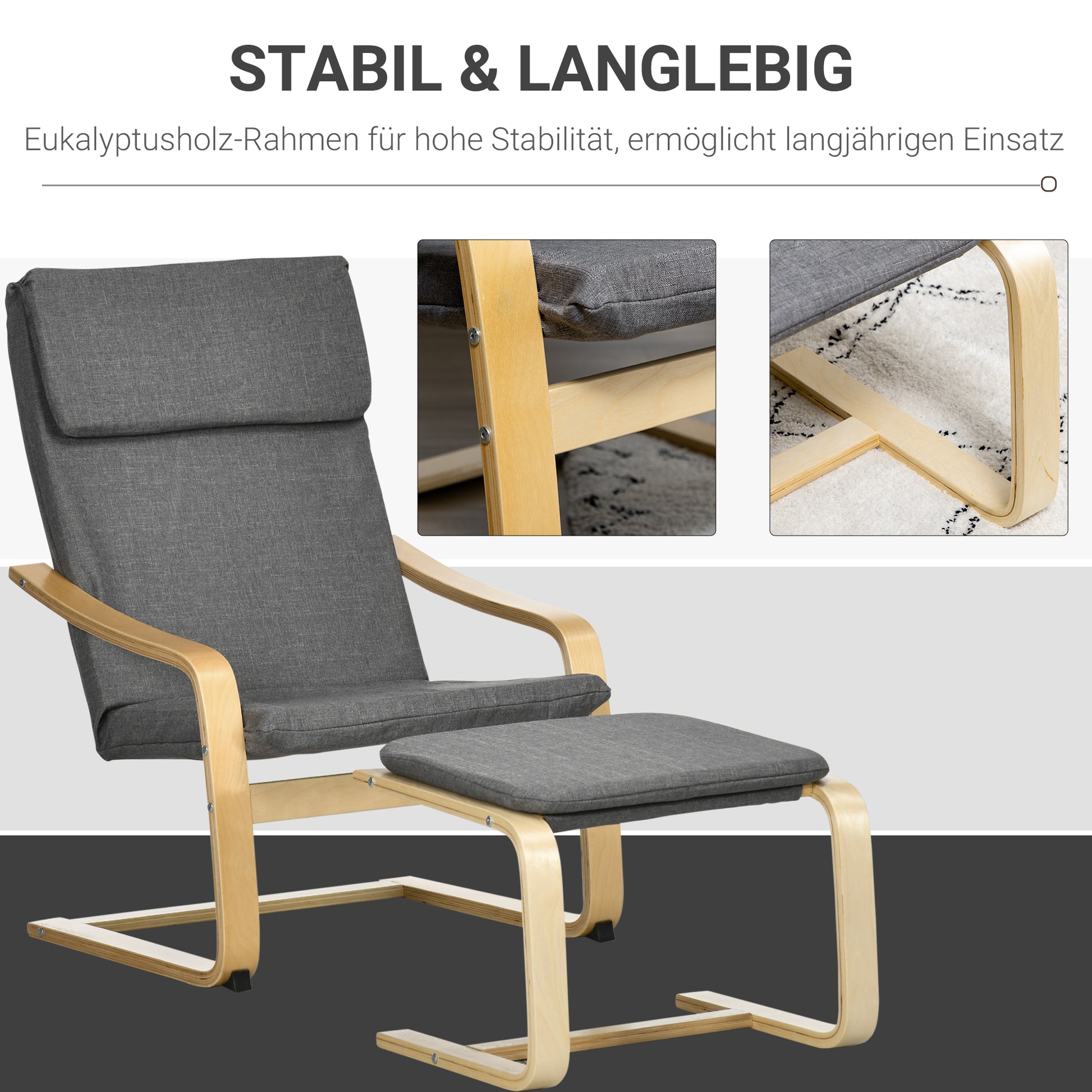 Recliner with Footstool, Lounge Chair with Ottoman, Reading Chair, Recliner with Armrest, Rocking Chair, Relaxing Chair with Linen Cover for Living Room, Balcony, Hallway, Gray 66.5 x 80 x 99 cm