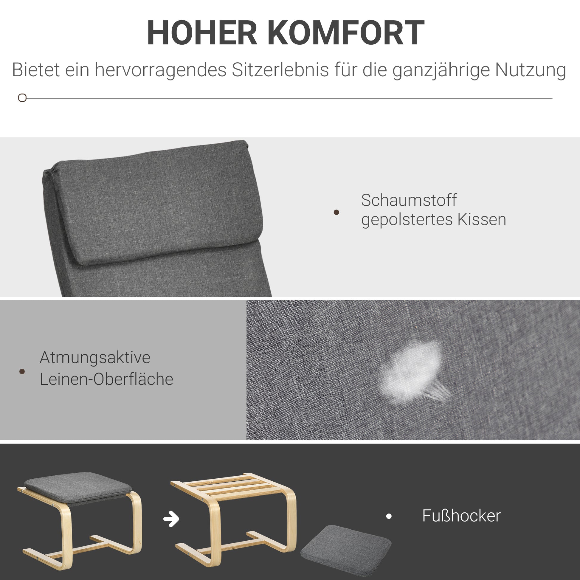 Recliner with Footstool, Lounge Chair with Ottoman, Reading Chair, Recliner with Armrest, Rocking Chair, Relaxing Chair with Linen Cover for Living Room, Balcony, Hallway, Gray 66.5 x 80 x 99 cm