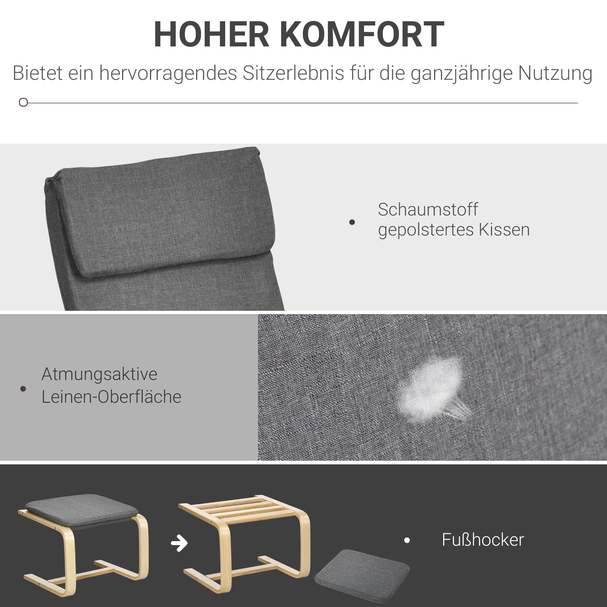 Recliner with Footstool, Lounge Chair with Ottoman, Reading Chair, Recliner with Armrest, Rocking Chair, Relaxing Chair with Linen Cover for Living Room, Balcony, Hallway, Gray 66.5 x 80 x 99 cm