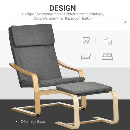 Recliner with Footstool, Lounge Chair with Ottoman, Reading Chair, Recliner with Armrest, Rocking Chair, Relaxing Chair with Linen Cover for Living Room, Balcony, Hallway, Gray 66.5 x 80 x 99 cm