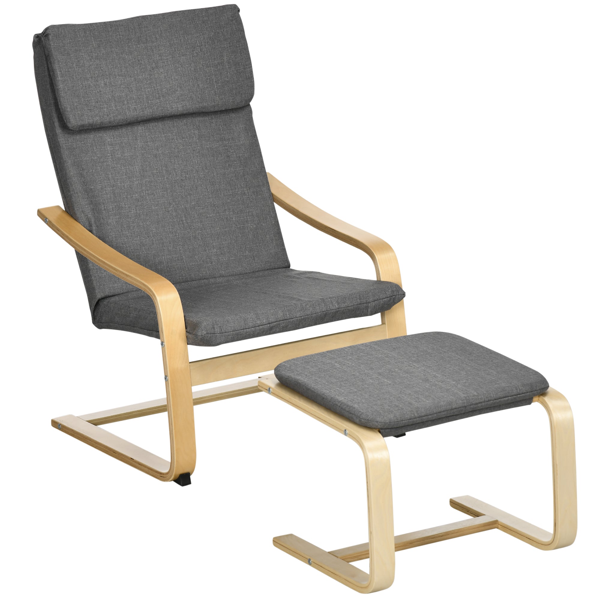 Recliner with Footstool, Lounge Chair with Ottoman, Reading Chair, Recliner with Armrest, Rocking Chair, Relaxing Chair with Linen Cover for Living Room, Balcony, Hallway, Gray 66.5 x 80 x 99 cm