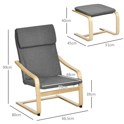 Recliner with Footstool, Lounge Chair with Ottoman, Reading Chair, Recliner with Armrest, Rocking Chair, Relaxing Chair with Linen Cover for Living Room, Balcony, Hallway, Gray 66.5 x 80 x 99 cm