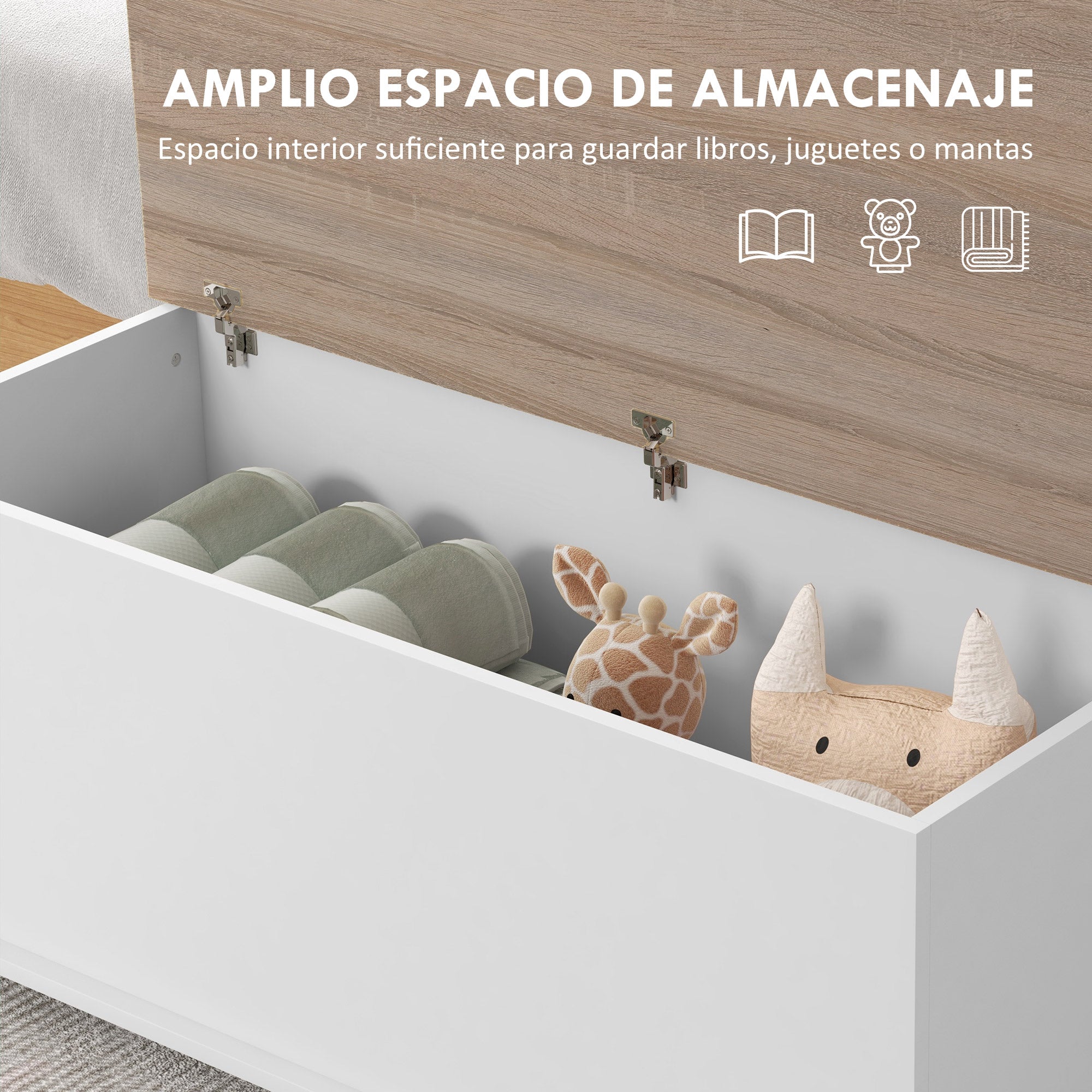 Wooden Storage Chest Storage Trunk with Lid Max Load 120 kg for Bedroom Living Room 100x40x40 cm Natural and White