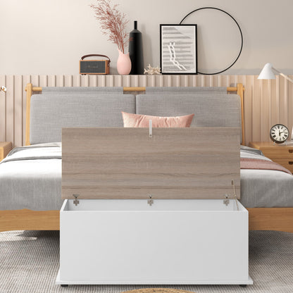 Wooden Storage Chest Storage Trunk with Lid Max Load 120 kg for Bedroom Living Room 100x40x40 cm Natural and White