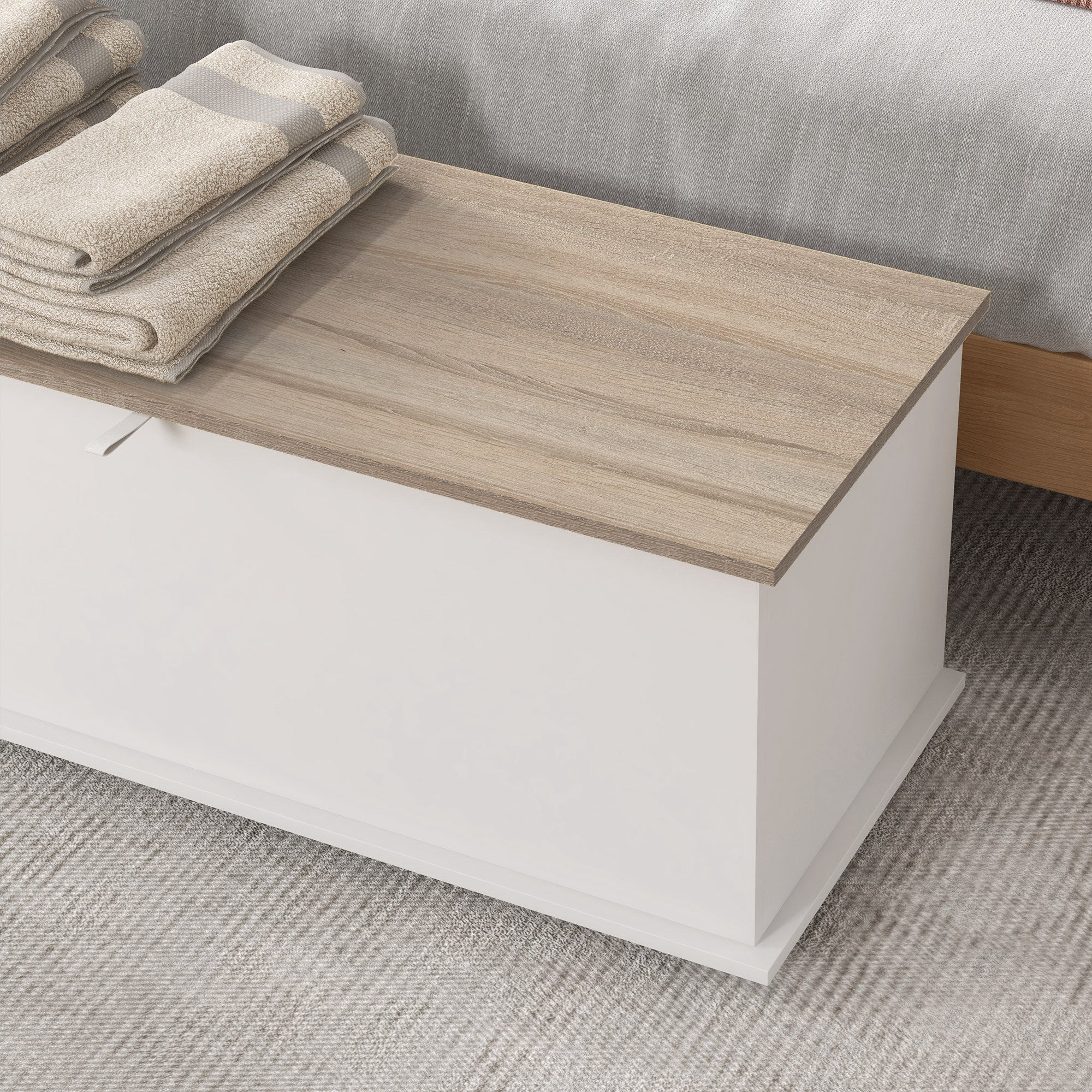 Wooden Storage Chest Storage Trunk with Lid Max Load 120 kg for Bedroom Living Room 100x40x40 cm Natural and White