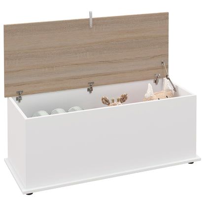 Wooden Storage Chest Storage Trunk with Lid Max Load 120 kg for Bedroom Living Room 100x40x40 cm Natural and White