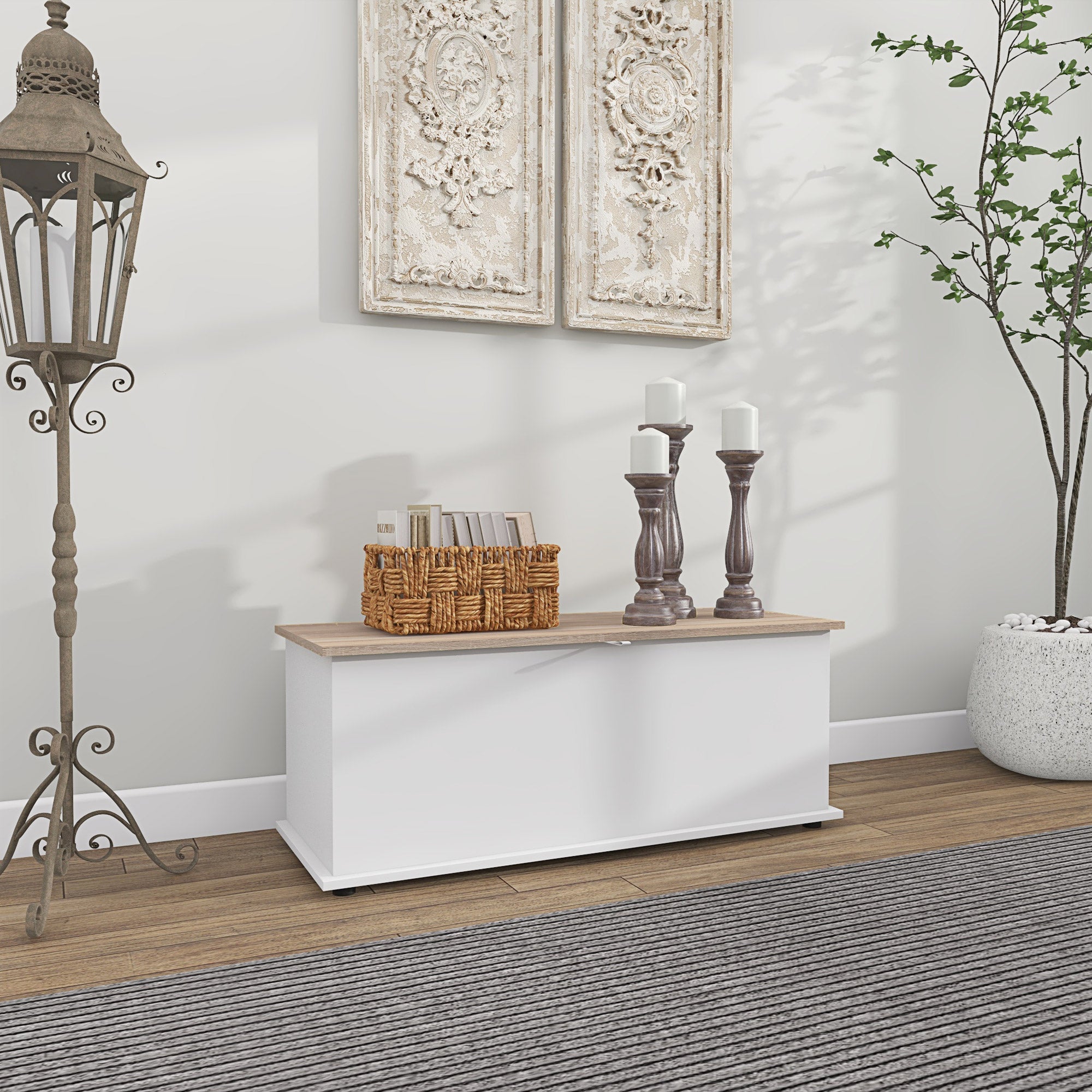 Wooden Storage Chest Storage Trunk with Lid Max Load 120 kg for Bedroom Living Room 100x40x40 cm Natural and White