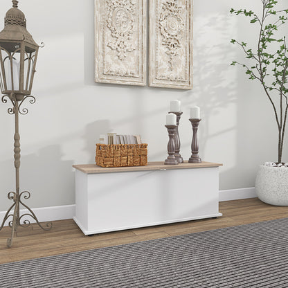 Wooden Storage Chest Storage Trunk with Lid Max Load 120 kg for Bedroom Living Room 100x40x40 cm Natural and White