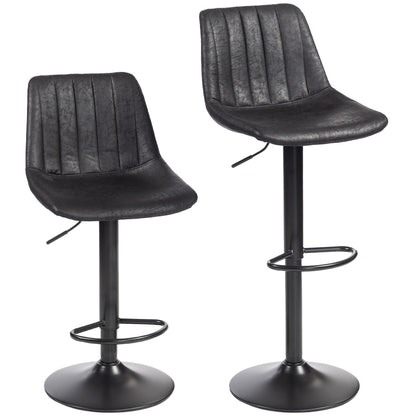 Bar Stools 2-Pack, Padded Metal Frame Bar Chairs with Backrest, Height-Adjustable Kitchen Stools with Footrest, 360° Swivel, Counter Stools for Kitchen, Living Room, Dining Room, Microfiber Black