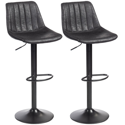 Bar Stools 2-Pack, Padded Metal Frame Bar Chairs with Backrest, Height-Adjustable Kitchen Stools with Footrest, 360° Swivel, Counter Stools for Kitchen, Living Room, Dining Room, Microfiber Black