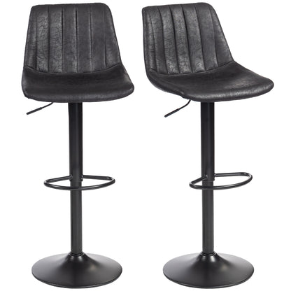 Bar Stools 2-Pack, Padded Metal Frame Bar Chairs with Backrest, Height-Adjustable Kitchen Stools with Footrest, 360° Swivel, Counter Stools for Kitchen, Living Room, Dining Room, Microfiber Black