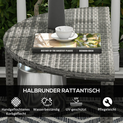 Balcony Table Garden Side Table Table Outdoor Furniture semicircular Rattan Metal Grey 100 x 50 x 74 cm