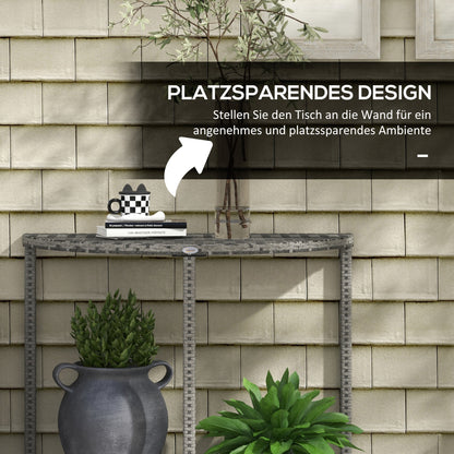 Balcony Table Garden Side Table Table Outdoor Furniture semicircular Rattan Metal Grey 100 x 50 x 74 cm