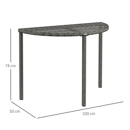 Balcony Table Garden Side Table Table Outdoor Furniture semicircular Rattan Metal Grey 100 x 50 x 74 cm