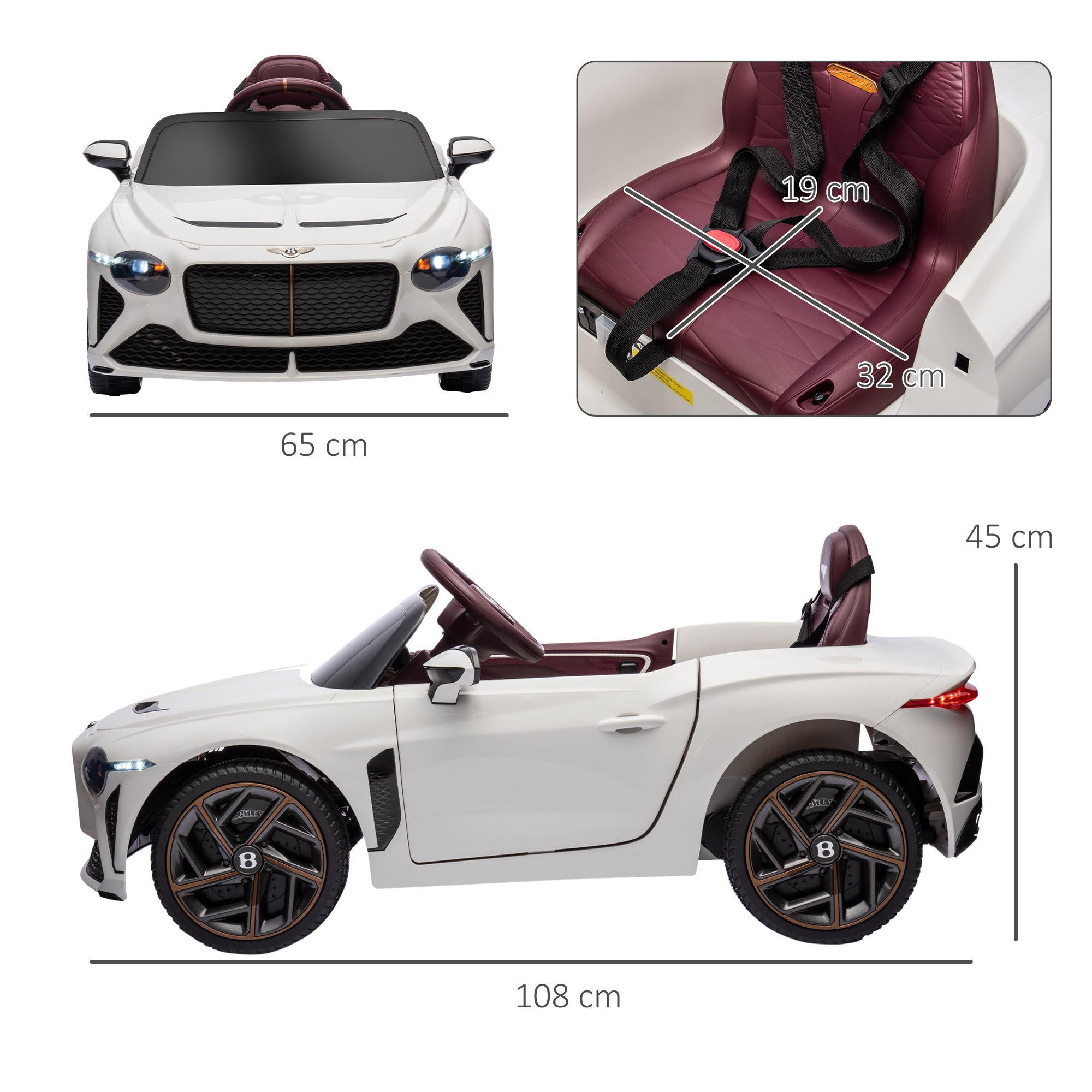 Kids Electric Car -  - Bentley Bacalar - 2 motors 12V 25W - 2.4G remote control - MP3 - horn - 2 headlights - white