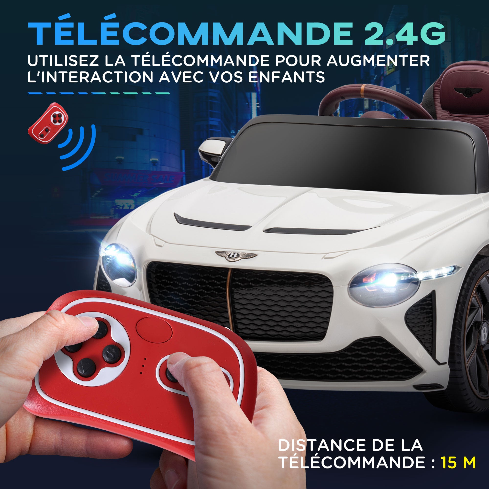 Kids Electric Car -  - Bentley Bacalar - 2 motors 12V 25W - 2.4G remote control - MP3 - horn - 2 headlights - white