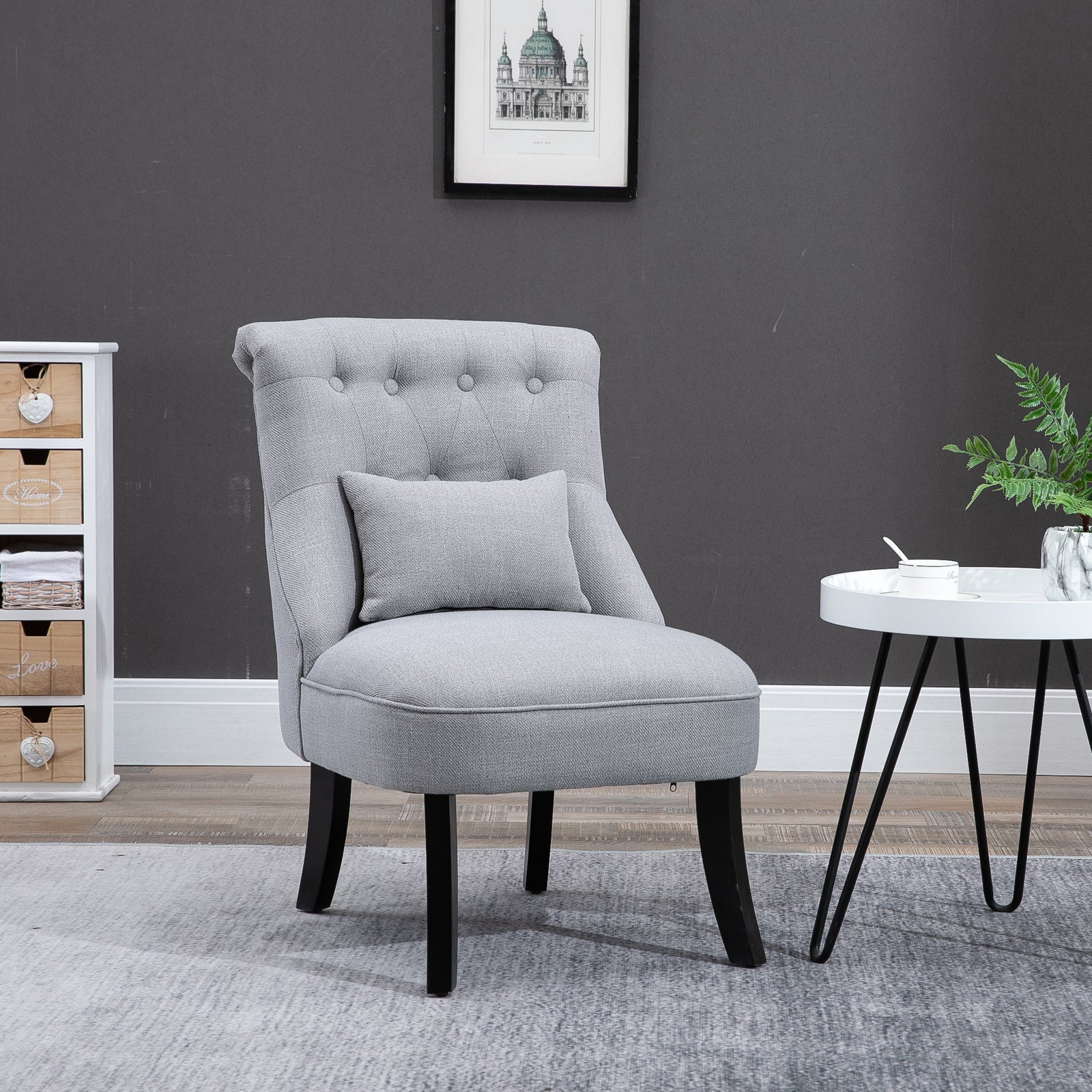 Armchair Living Room Relax Armchair Lounge Armchair with Back Pillow, Wooden Legs, Reading Armchair with Linen Look, Upholstered Armchair for Bedroom, Gray