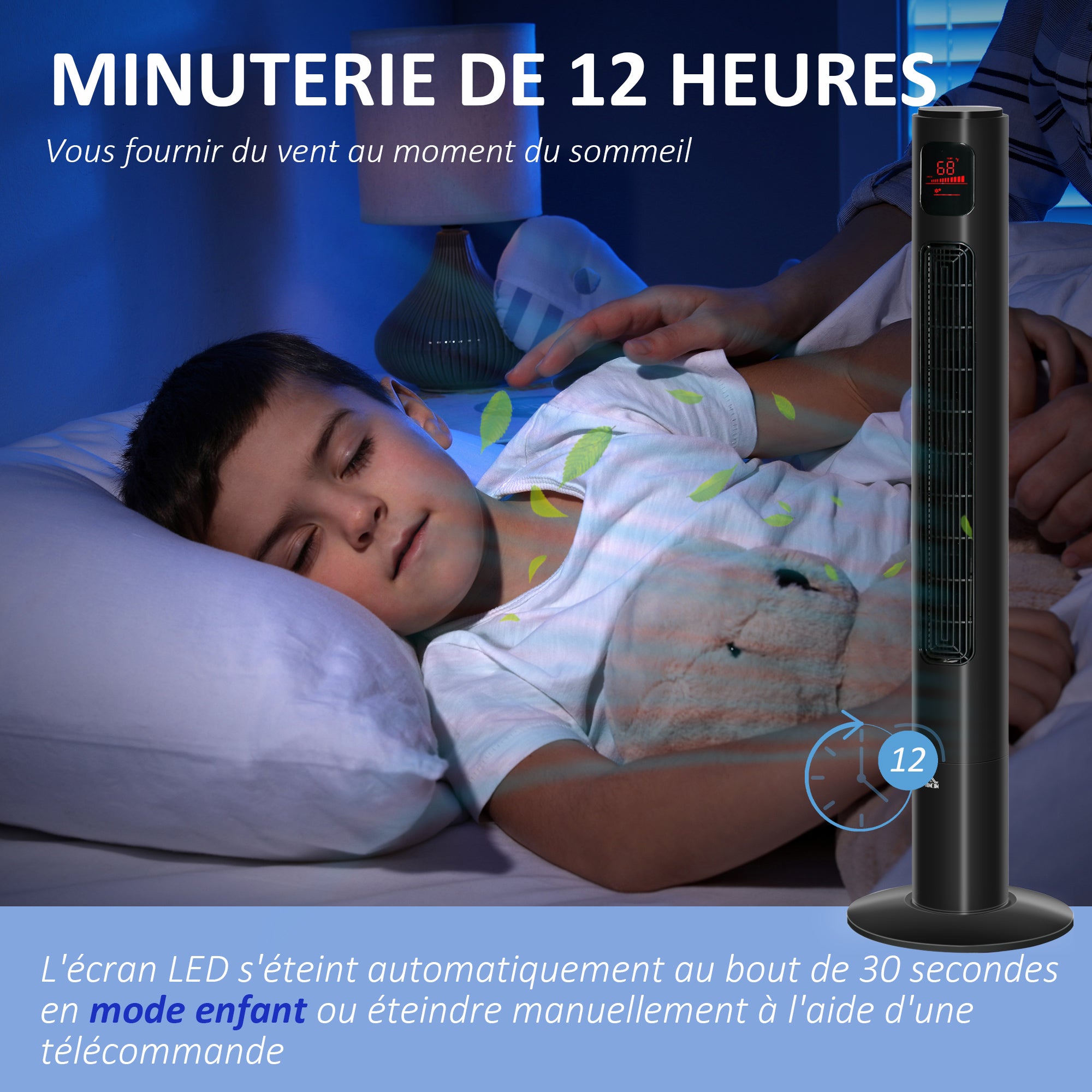 Quiet Tower Fan 45W, Bedroom Tower Fan with 3 Modes 3 Speeds, Remote Control, 70° Oscillation, 12H Timer, LED Display, 117cm, Black