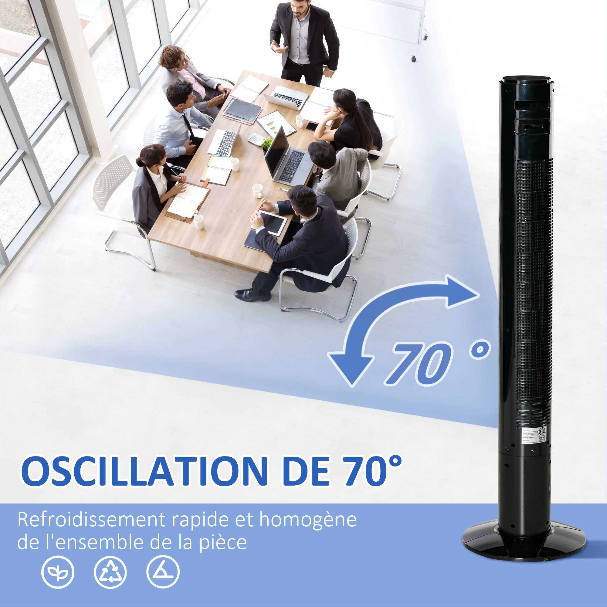 Quiet Tower Fan 45W, Bedroom Tower Fan with 3 Modes 3 Speeds, Remote Control, 70° Oscillation, 12H Timer, LED Display, 117cm, Black