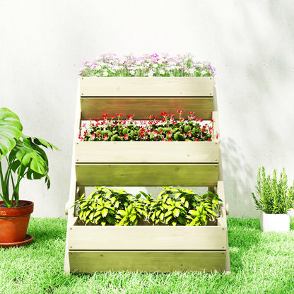Vertical 3-Tier Wooden Raised Planter Box with 3 Planting Tubs, Drainage Holes – Flower & Herb Staircase for Terrace, Balcony, Garden, 25.6 x 29.5 x 29.9 in, Green