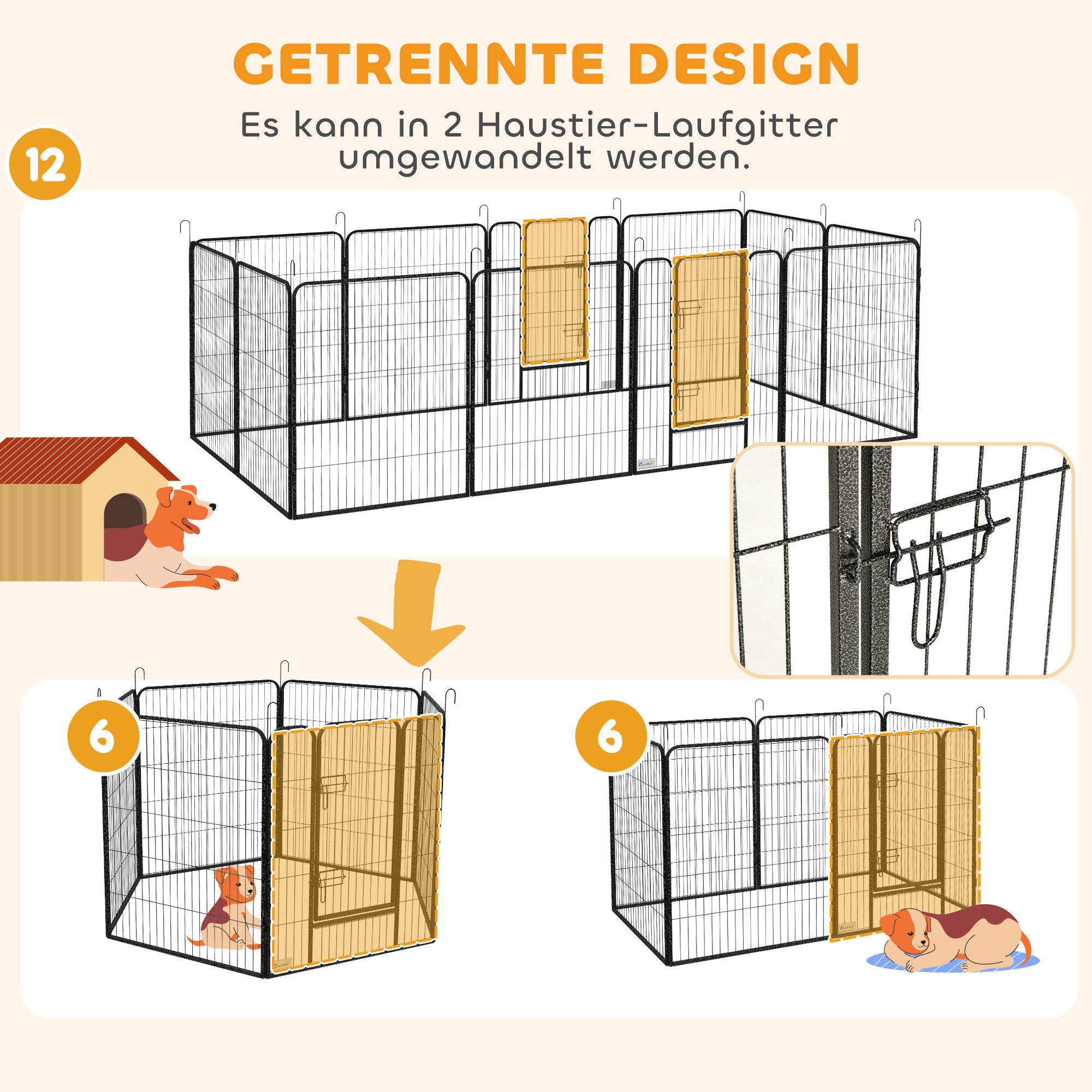 12-Panel Foldable Puppy Playpen — 100 cm High, 2 Lockable Doors, Indoor/Outdoor, Gray
