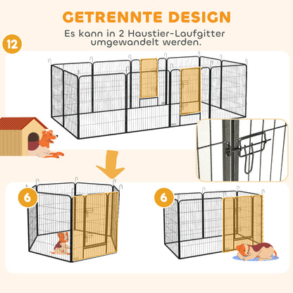 12-Panel Foldable Puppy Playpen — 100 cm High, 2 Lockable Doors, Indoor/Outdoor, Gray